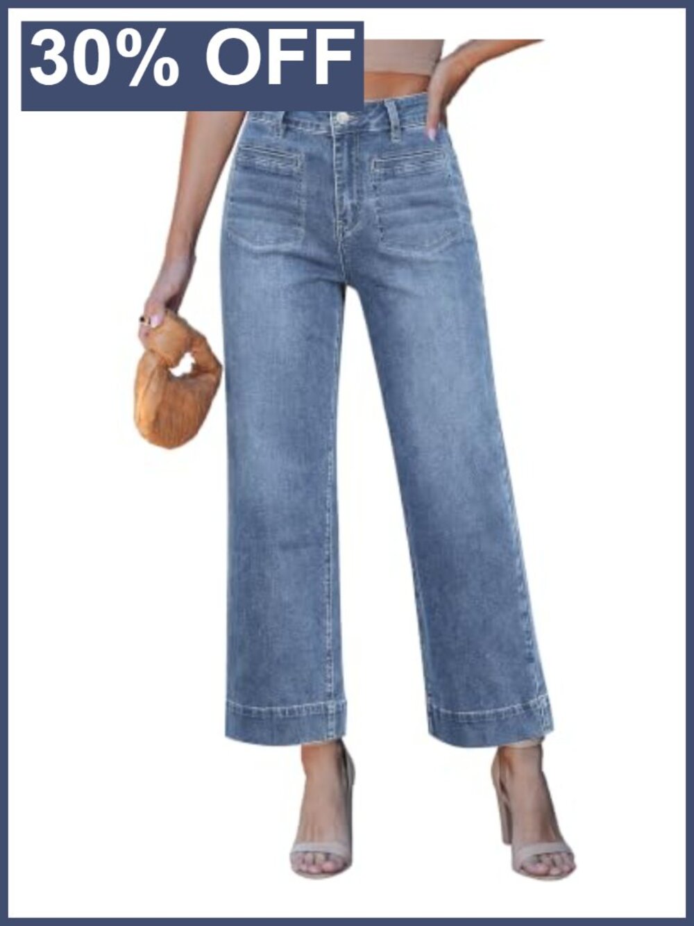 Wide Leg Crop Jeans Women High Waisted Baggy Stretchy Denim Pants 27" Inseam,